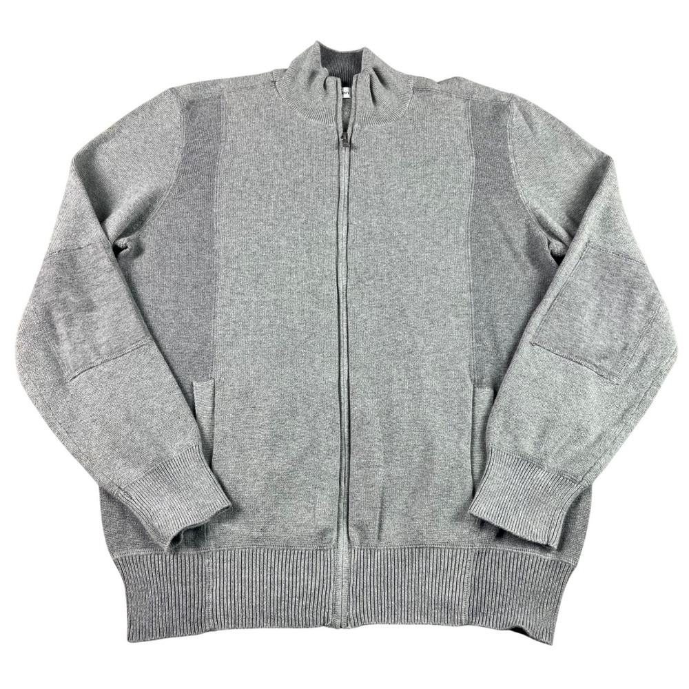Calvin Klein Mens Full Zip Mock Neck Sweater Heather Gray 100% Pima Cotton EUC